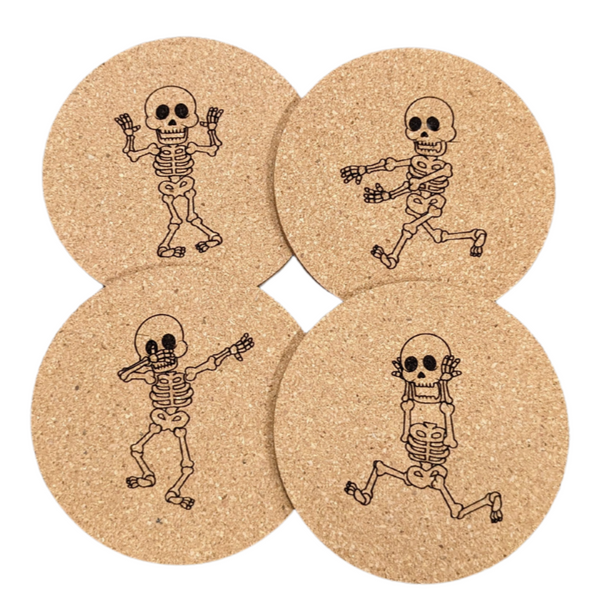 Funny Skeleton Cork Coasters - Halloween