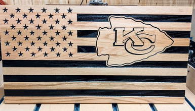 Carved Oak USA Flag - Kansas City Chiefs