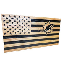 Carved Oak USA Flag - Miami Dolphins