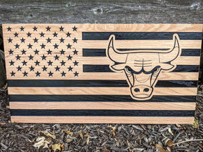 Carved Oak USA Flag - Chicago Bulls