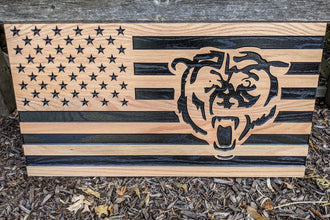 Carved Oak USA Flag - Chicago Bears