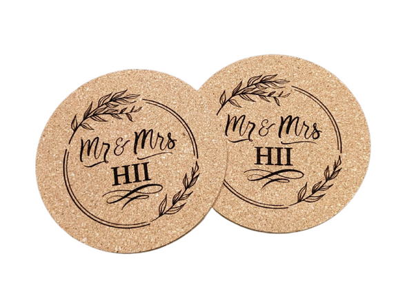 Mr & Mrs Wedding Cork Coaster Set