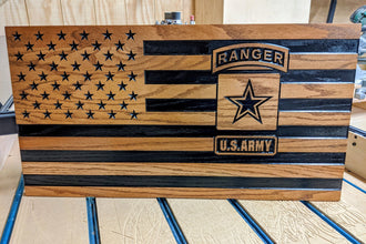 Carved Oak USA Flag - Army Rangers