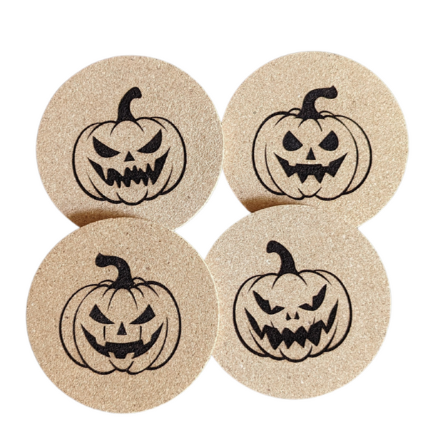 Pumpkin Faces Cork Coaster Set - Fall - Halloween - Autumn