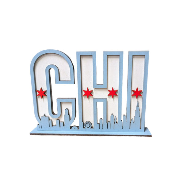 Chicago Flag Skyline Mini Shelf SIgn